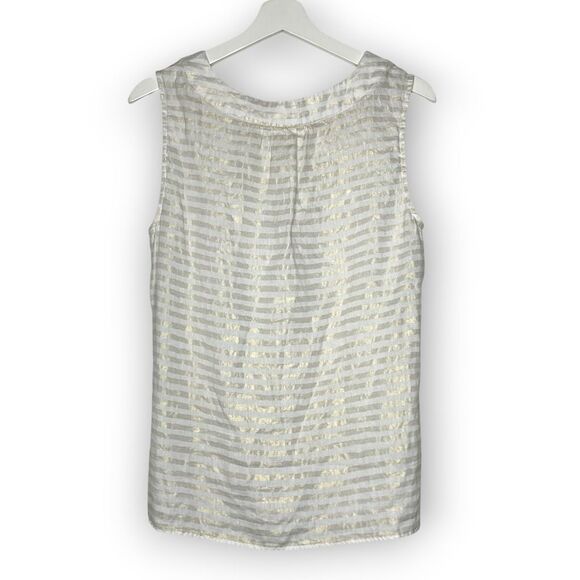 Lucy & Laurel Metallic Stripe 100% Linen Tank Gold and White Women’s Size Large - Picture 2 of 8